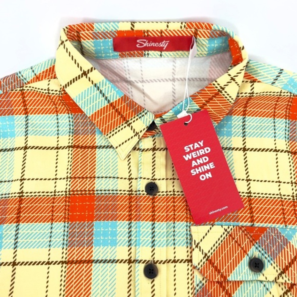 Hooters Plaid Button Down Shirt Small Orange Blue Yellow New Work NWT Western‎